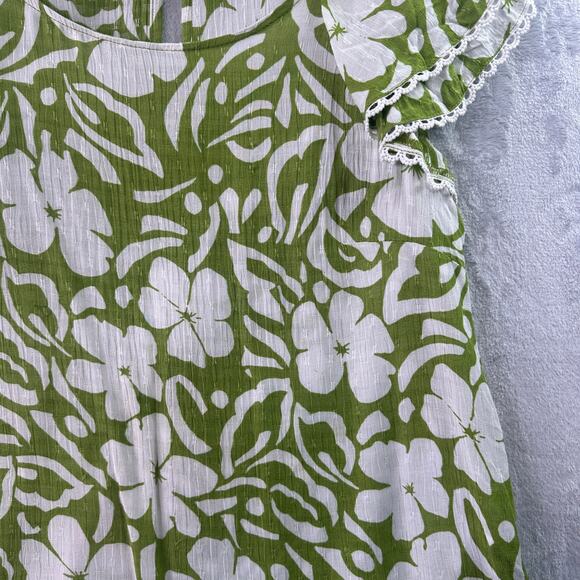 Rachel Zoe Green & White Floral Rayon Top • Flutter Sleeves • Size M - Boho Chic - Picture 4 of 6